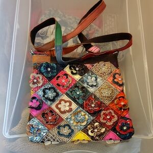 Boho Chic Flowered Multicolored Crossbody Bag.